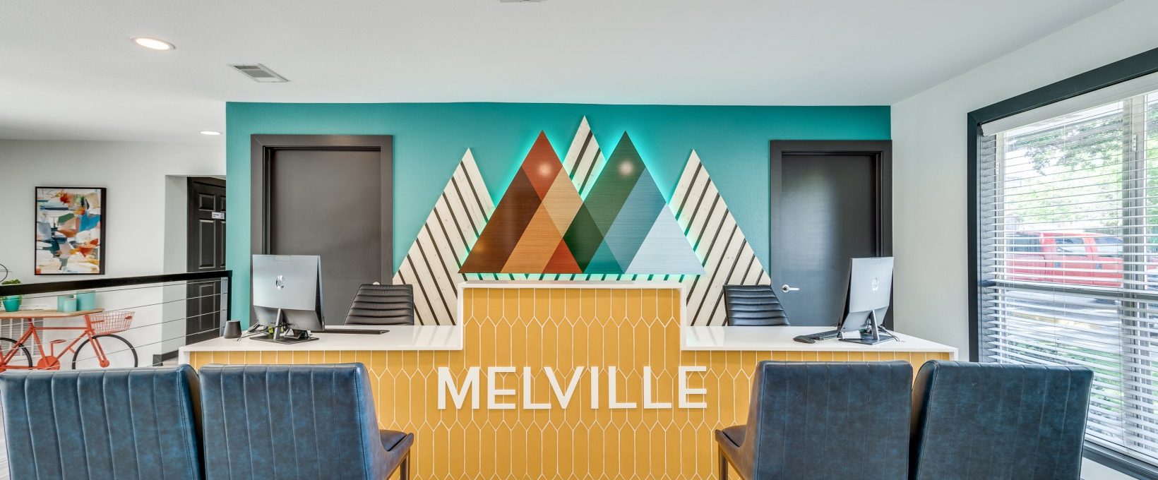 the lobby at meville apartments in san antonio, texas at The Melville
